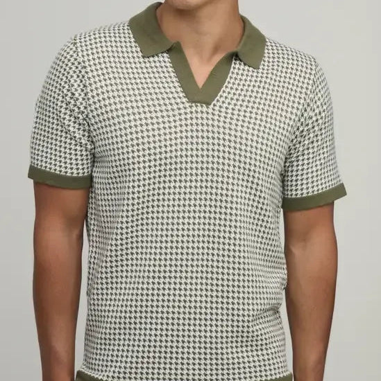Checked knit short sleeve polo shirt
