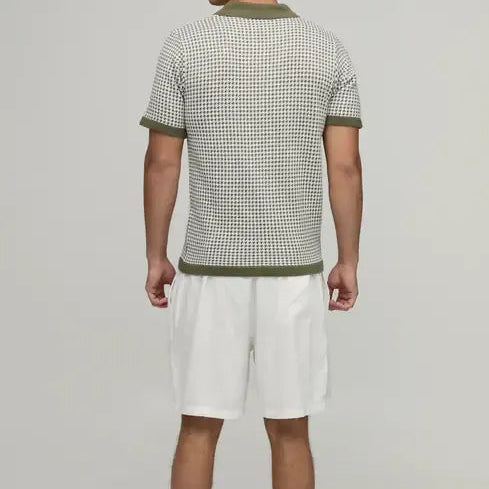 Checked knit short sleeve polo shirt