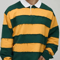 Green and yellow horizontal striped polo shirt