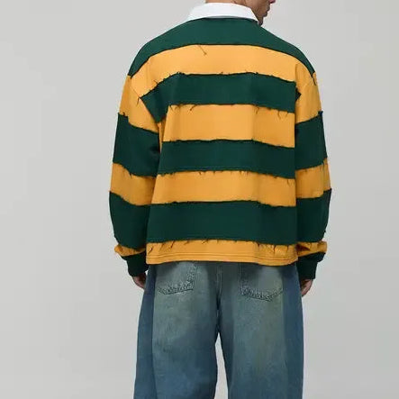 Green and yellow horizontal striped polo shirt