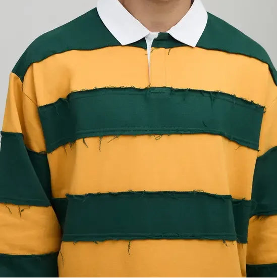 Green and yellow horizontal striped polo shirt