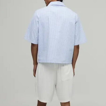Light blue micro check short sleeve shirt