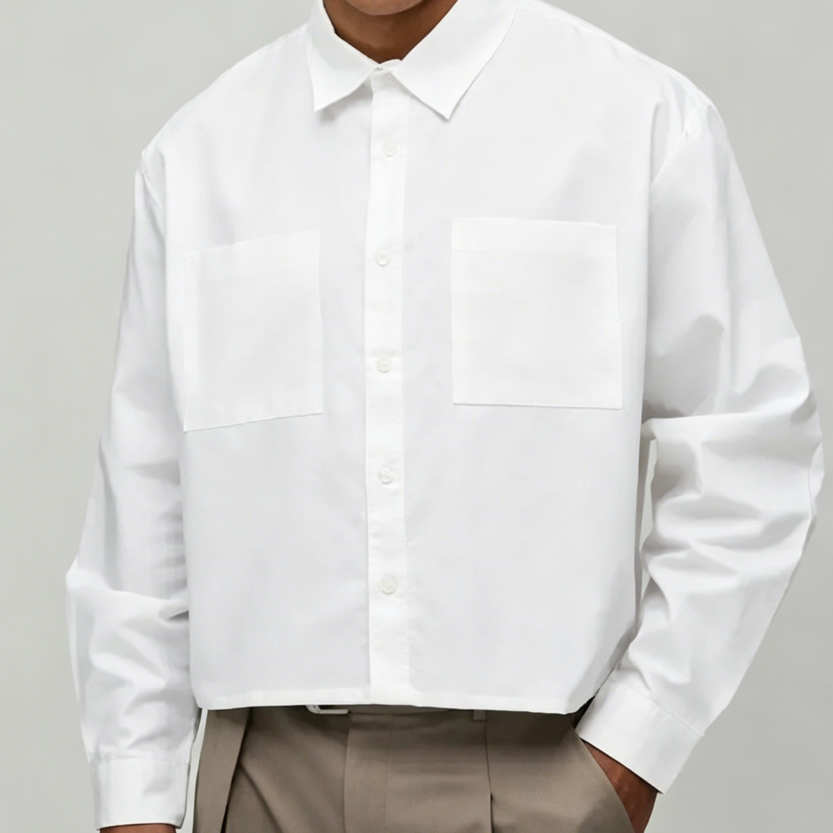 Loose fit solid white long sleeve shirt