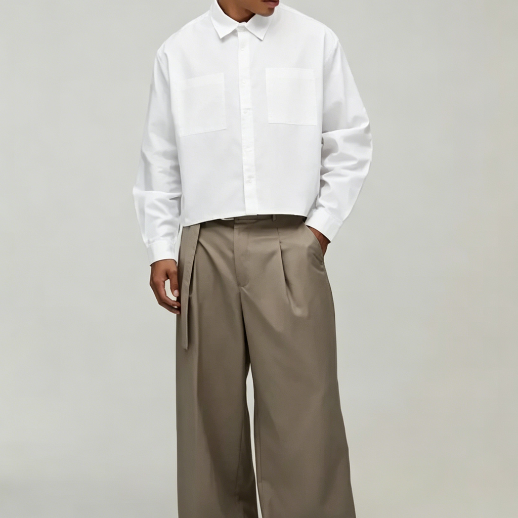 Loose fit solid white long sleeve shirt