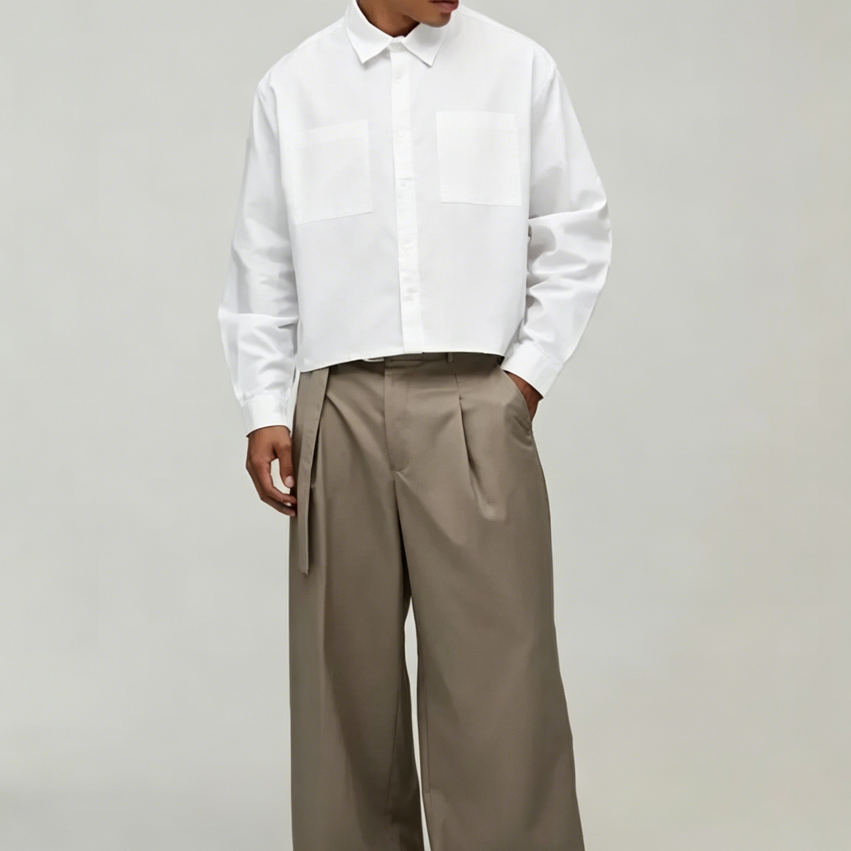 Loose fit solid white long sleeve shirt