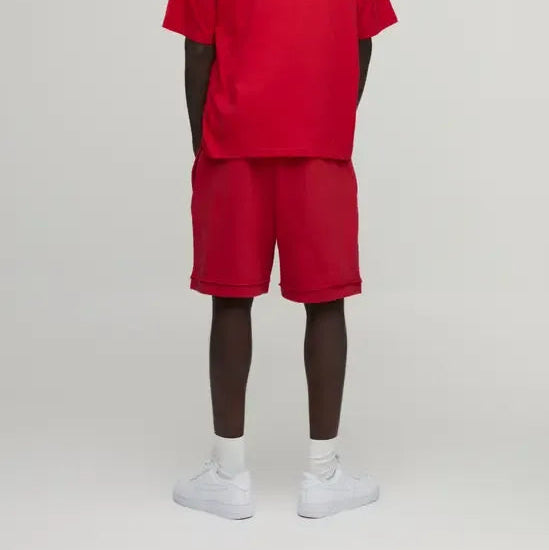 Men's red drawstring athletic shorts