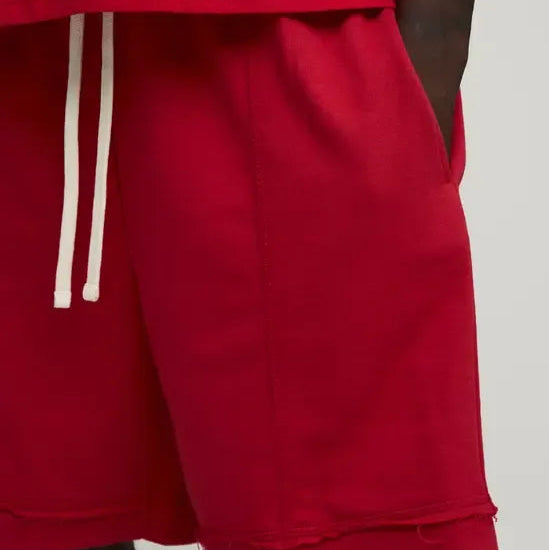 Men's red drawstring athletic shorts