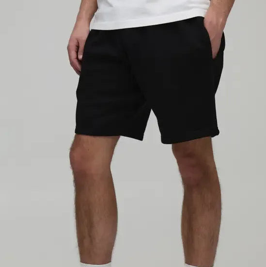 Men's solid black casual twill shorts