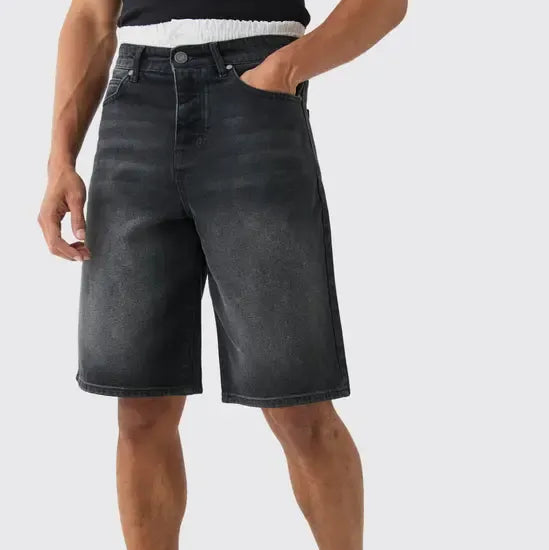 Men's wide leg knee length denim shorts