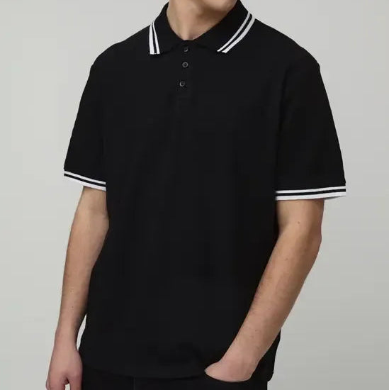 Solid black short sleeve polo shirt