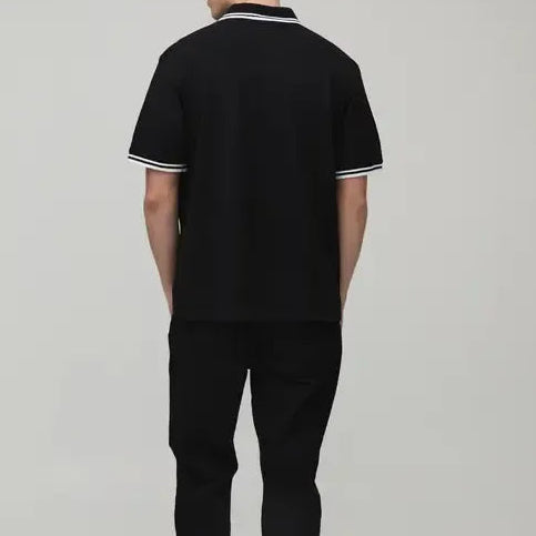 Solid black short sleeve polo shirt