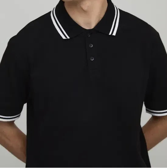 Solid black short sleeve polo shirt
