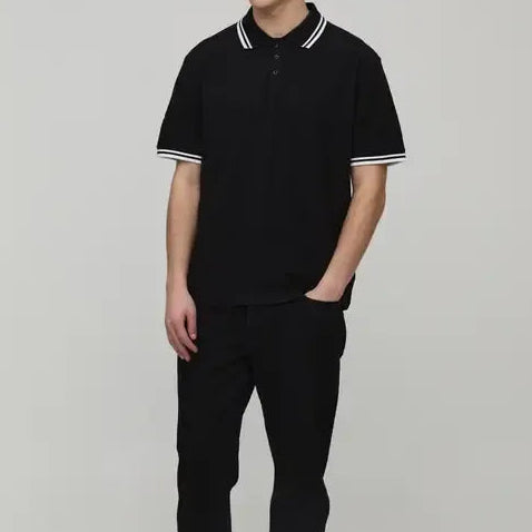 Solid black short sleeve polo shirt