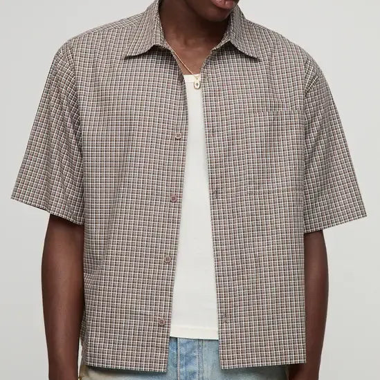 Striped panel short sleeve shirt
