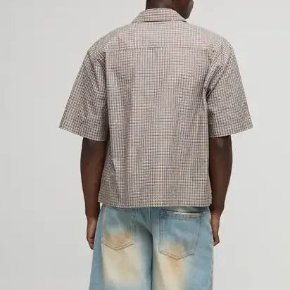 Striped panel short sleeve shirt